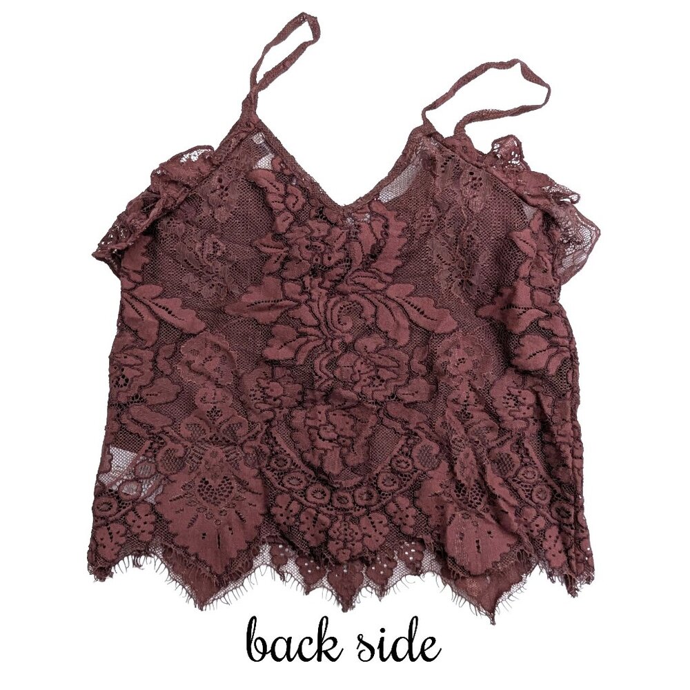 American Eagle Burgundy Rust XXS AE Ruffled Lace Cami Tank Top - Picture 2 of 9
